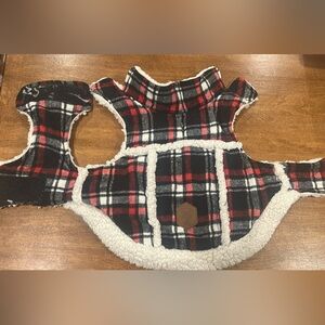 Hotel Doggy Pet Coat - red and black Plaid with Sherpa Lining size S